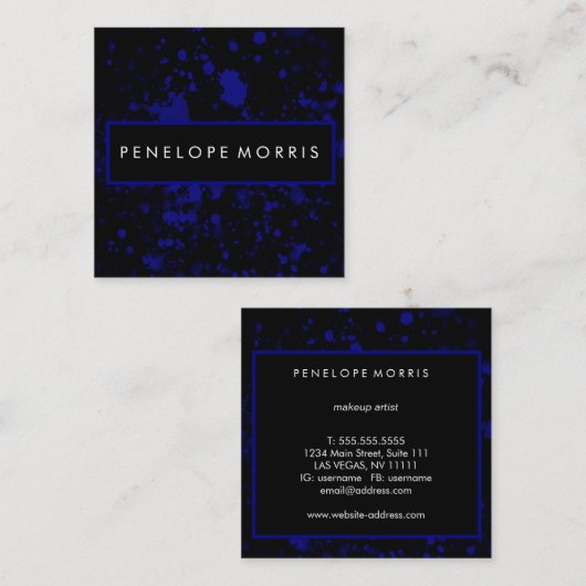 青と黒の絵を描（ばちゃばちゃ）跳ねる美しい スクエア名刺 (正面/裏面)