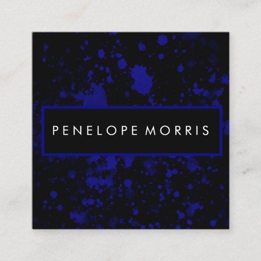 青と黒の絵を描(ばちゃばちゃ)跳ねる美しい スクエア名刺 (正面)