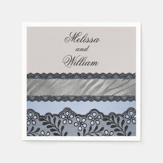 青と黒の美しい スタンダードカクテルナプキン (正面)