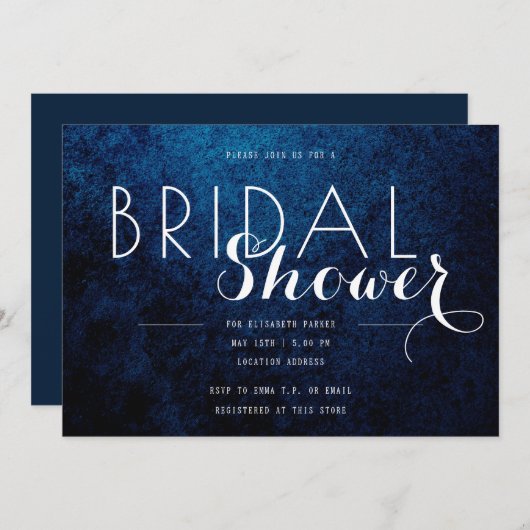 青と黒の背景ホワイト文字ブライダルシャワー 招待状 (正面/裏面)