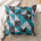 青と黒の色調の怠惰なパッチワーク クッション (ブランケット)