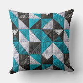 青と黒の色調の怠惰なパッチワーク クッション (裏面)