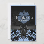 青と黒の花柄の感謝を伝えるカード 招待状 (正面)