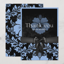 青と黒の花柄の感謝カード 招待状