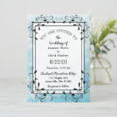 青と黒の装飾木の結婚式招待状 招待状 (スタンド正面)