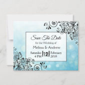 青と黒の装飾結婚式の日付を保存 マグネット招待状 (正面)