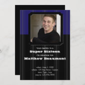 青と黒の誕生日パストライプーティーの招待 招待状 (正面/裏面)