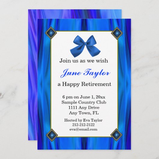 青と黒の退職パーティの招待状 招待状 (正面/裏面)