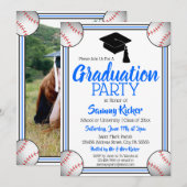 青と黒の野球の卒業パーティー 招待状 (正面/裏面)