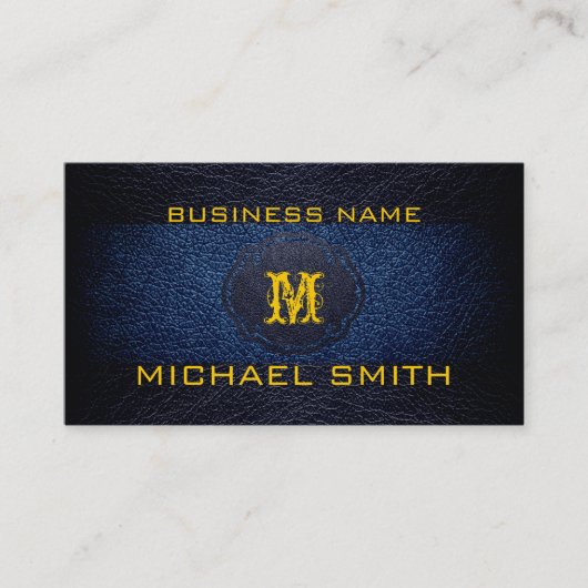 青と黒の革 名刺 (正面)