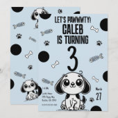 青と黒の魚の骨 子犬の誕生日パーティー 招待状 (正面/裏面)