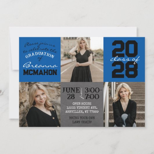 青と黒の黒板3写真卒業 招待状 (正面)