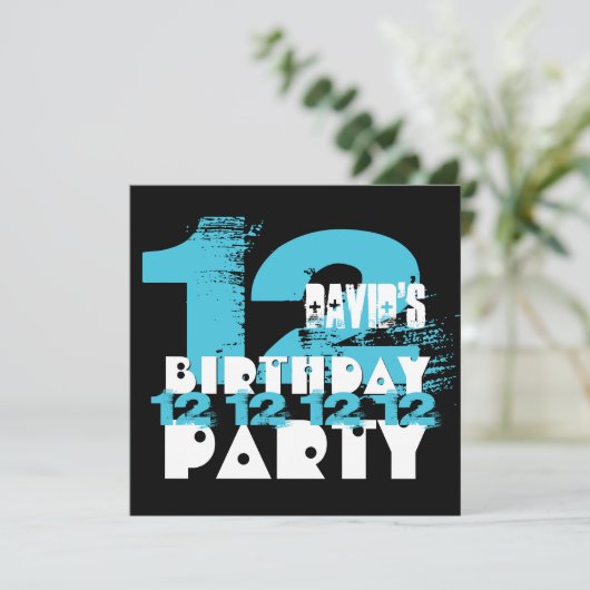 青と黒の11歳の誕生パーティー12歳V08 招待状 (スタンド正面)