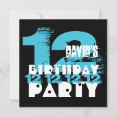 青と黒の11歳の誕生パーティー12歳V08 招待状 (正面)