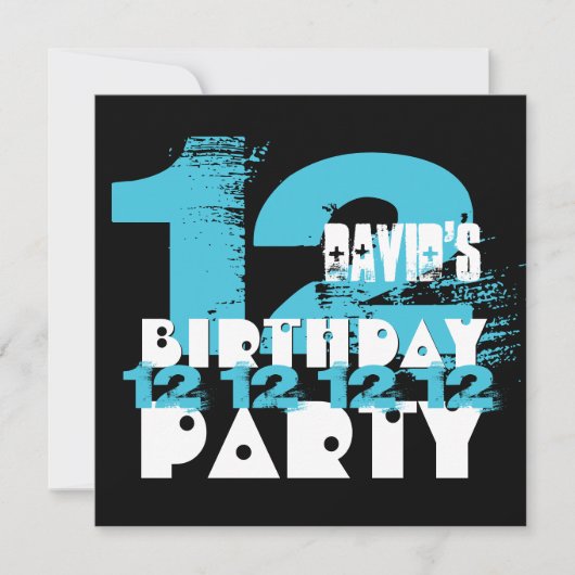 青と黒の11歳の誕生パーティー12歳V08 招待状 (正面)