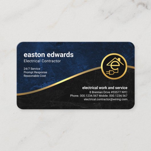 青と黒グランジのフェイク金ゴールド 名刺 (正面)