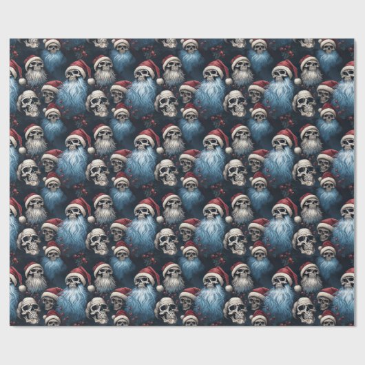 青と黒ゴシックのサンタスカルクリスマスプレゼント ラッピングペーパー (フラット)