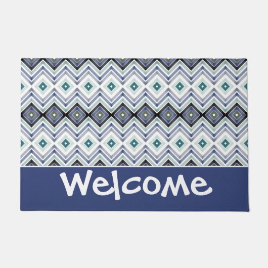 青と黒(ティール（緑がかった色）) ドアマット (正面)