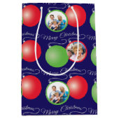 青と6フォトフレームのクリスマスオーナメント ミディアムペーパーバッグ (正面)