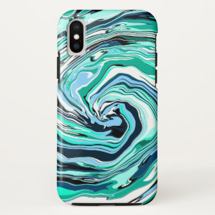 青と/ティール(緑がかった色)大理石の渦巻き iPhone XSケース