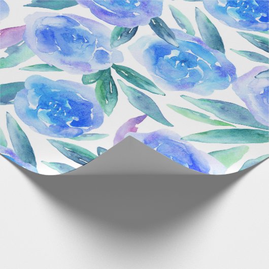 青によっては水彩画植物のパターン花柄が開花します ラッピングペーパー (角)