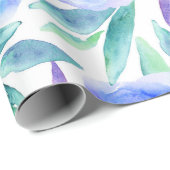 青によっては水彩画植物のパターン花柄が開花します ラッピングペーパー (ロールコーナー)