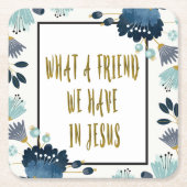 青によっては賛美歌のコースターが開花します スクエアペーパーコースター (正面)