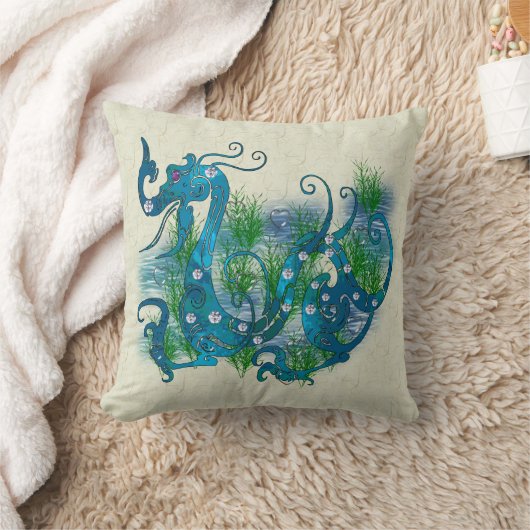 青によって宝石で飾られるドラゴン クッション (ブランケット)