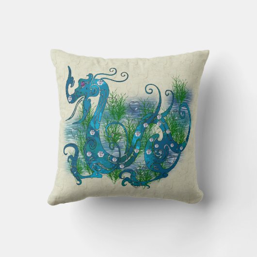 青によって宝石で飾られるドラゴン クッション (裏面)