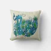 青によって宝石で飾られるドラゴン クッション (正面)