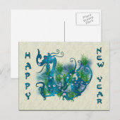 青によって宝石で飾られるドラゴン ポストカード (正面/裏面)