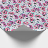 青にエレガンス色の花の模様 ラッピングペーパー (角)