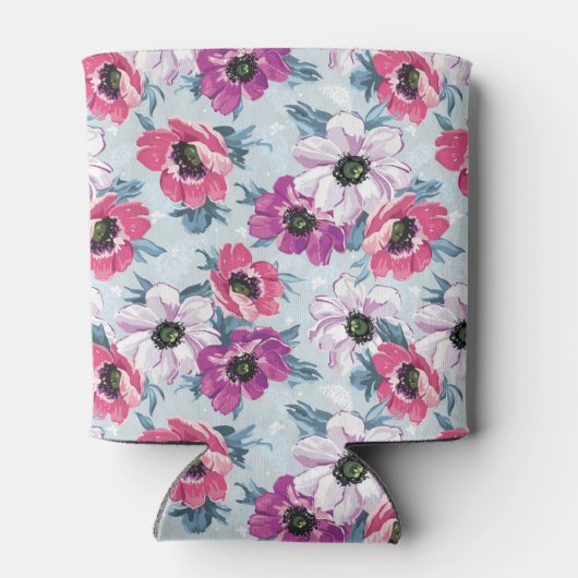 青にエレガンス色の花の模様 缶クーラー (裏面)