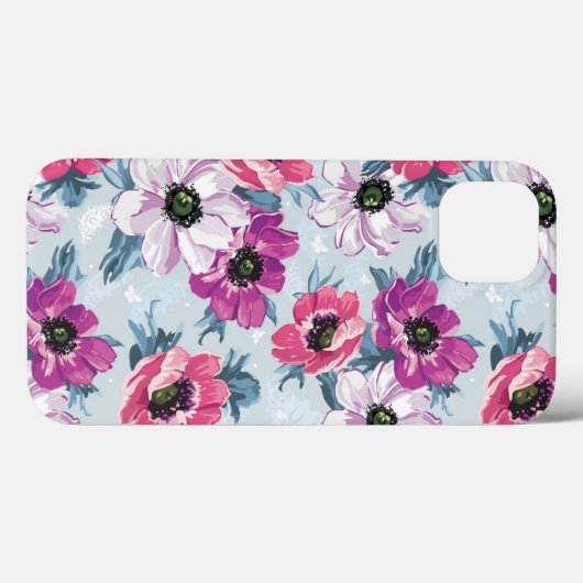 青にエレガンス色の花の模様 Case-Mate iPhoneケース (裏面 (横))