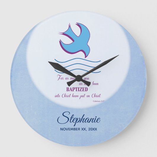 青にバプティスマ・ドーブを個人設定 ラージ壁時計 (正面)