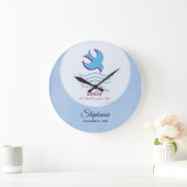青にバプティスマ・ドーブを個人設定 ラージ壁時計 (ホーム)