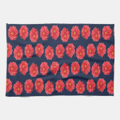 青にピンクのダリアの花 キッチンタオル (横)