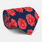 青にピンクのダリアの花 ネクタイ (ロール)