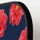 青にピンクのダリアの花 ピックルボールラケット (左詳細)
