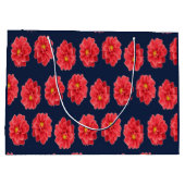 青にピンクのダリアの花 ラージペーパーバッグ (裏面)