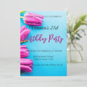 青にピンクのチューリップ 招待状 (スタンド正面)