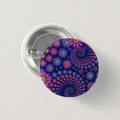 青にピンクの紫の青の花柄 缶バッジ (正面&裏面)