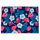 青にピンク色のイチゴ ラージペーパーバッグ (正面)