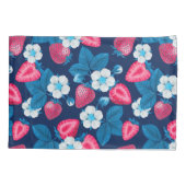 青にピンク色のイチゴ 枕カバー (裏面)