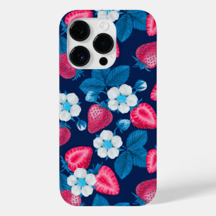青にピンク色のイチゴ Case-Mate iPhone 14 PROケース