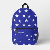 青にモノグラムの白い星 プリントバックパック (正面)