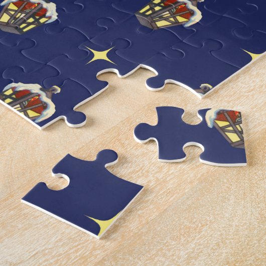 青にランタンが付いたヴィンテージクリスマスパターン ジグソーパズル (側面)