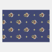 青にランタンが付いたヴィンテージクリスマスパターン ラッピングペーパーシート (正面2)