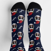 青に写真カスタムと名前を付けたサンタハット ソックス (上部)