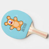 青に可愛い茶色のテディベアのモノグラム 卓球ラケット (横)